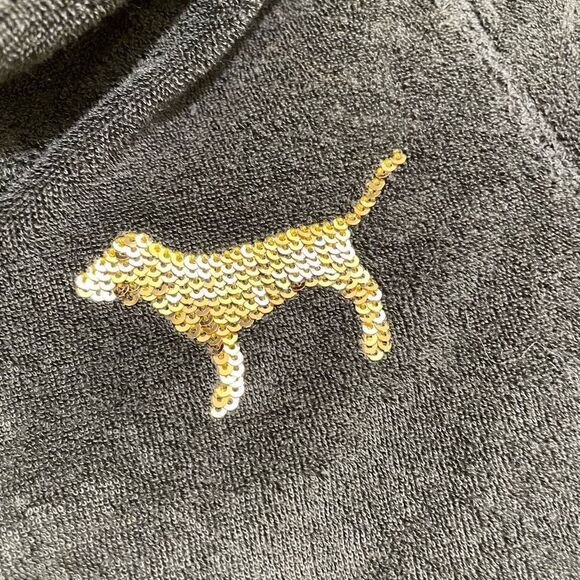 Vintage Y2K PINK Love Pink black zip up gold sequin bling hoodie sweater XS - Picture 3 of 6